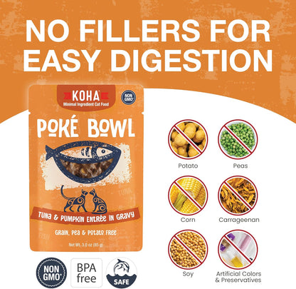KOHA Poké Bowl Tuna & Pumpkin Entree in Gravy for Cats, 12-Pack of 3oz Pouches