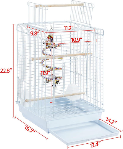 Yaheetech Open Play Top Travel Bird Cage for Conure Sun Parakeet Green Cheek Conure Lovebird Budgie Finch Canary, Small-Size Cage Portable