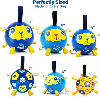 Race&Herd 7" Jolly Soccer Ball for Dogs - Tough Durable Dog Ball Toy with Straps, Pet Bouncy Herding Balls for Dogs, Floating Dog Balls with Tags for Water Fetch (BaaBaaBall, Soccer Sheep)