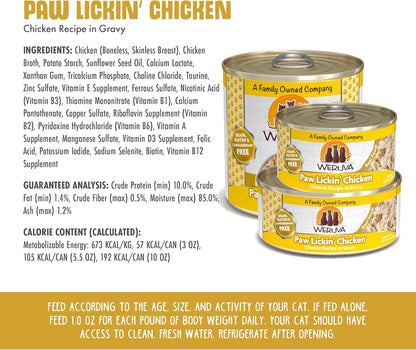 Weruva Classic Cat Food, Paw Lickin’ Chicken with Chicken Breast in Gravy, 10oz Can (Pack of 12)