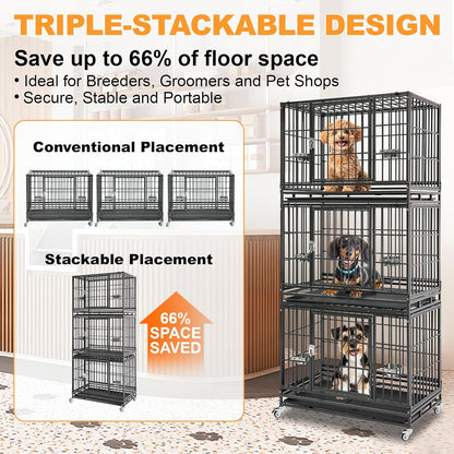 Homey Pet Three Levels 37 Inch Dog Crate 4 Pack, Escape Proof Dog Cage Kennel Indoor with Top Access and Lockable Wheels, Removable Tray, Heavy Duty Dog Crates for Medium/Small Dogs