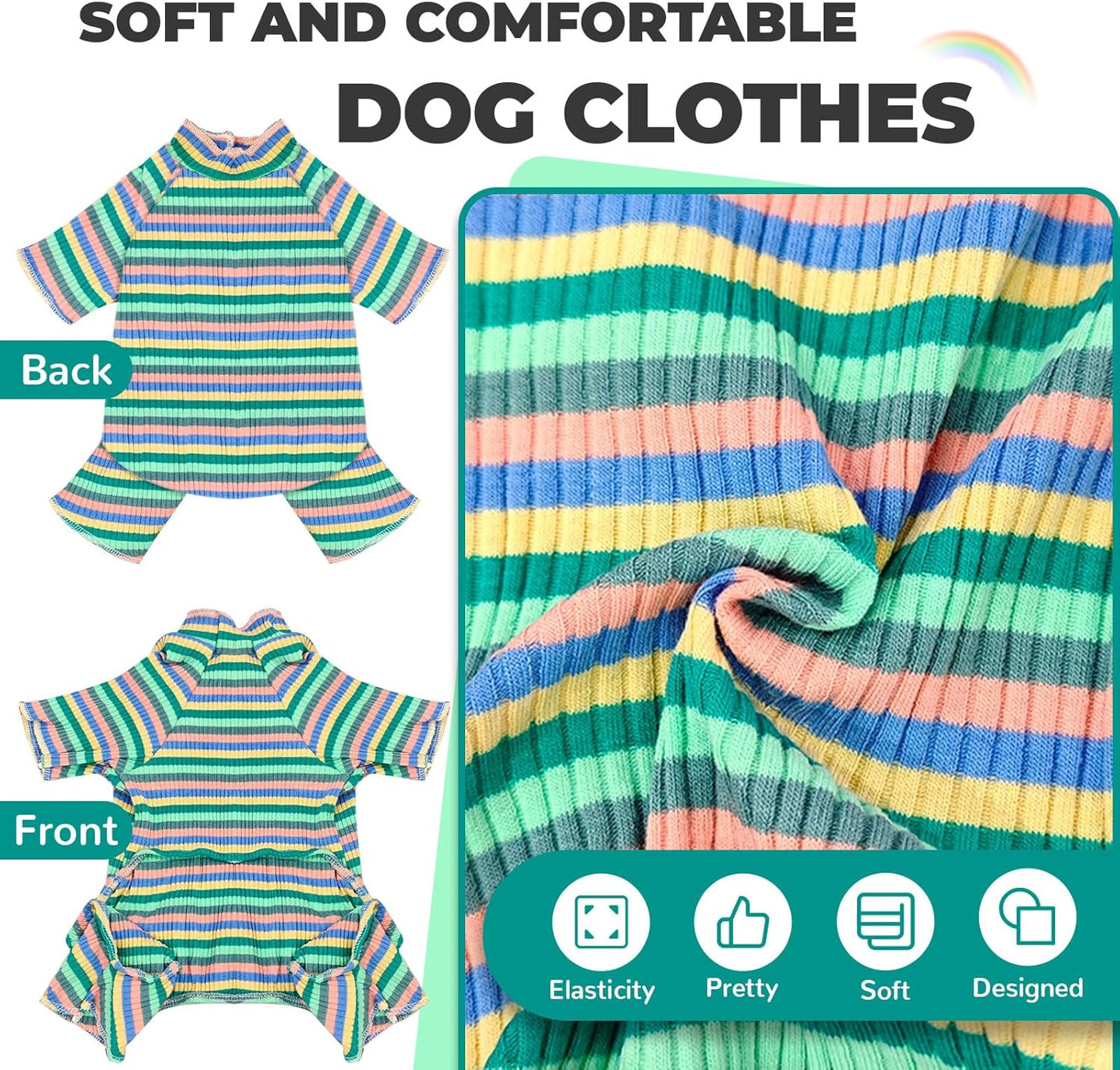 BAEJMJK Striped Dog Pajamas Stretchy Cute Four-Legged Boy Girl Dog Clothes with Sleeves Comfortable Dogs Jumpsuit Colorful Pet Puppy Outfits Apparel for Small Medium Dogs Cats(Green,XX-Large)