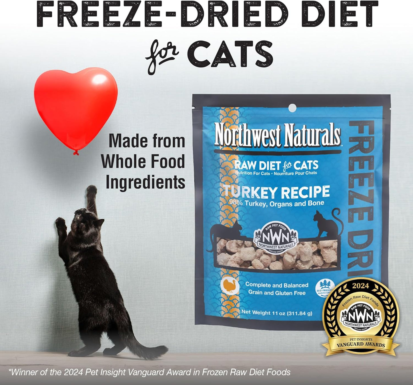 Northwest Naturals Freeze-Dried Turkey Cat & Kitten Food – Bite-Sized Nibbles – Healthy, Limited, Human-Grade Ingredients, All-Natural, High-Protein Raw Diet – Complete & Balanced – 11 oz (Pack of 3)