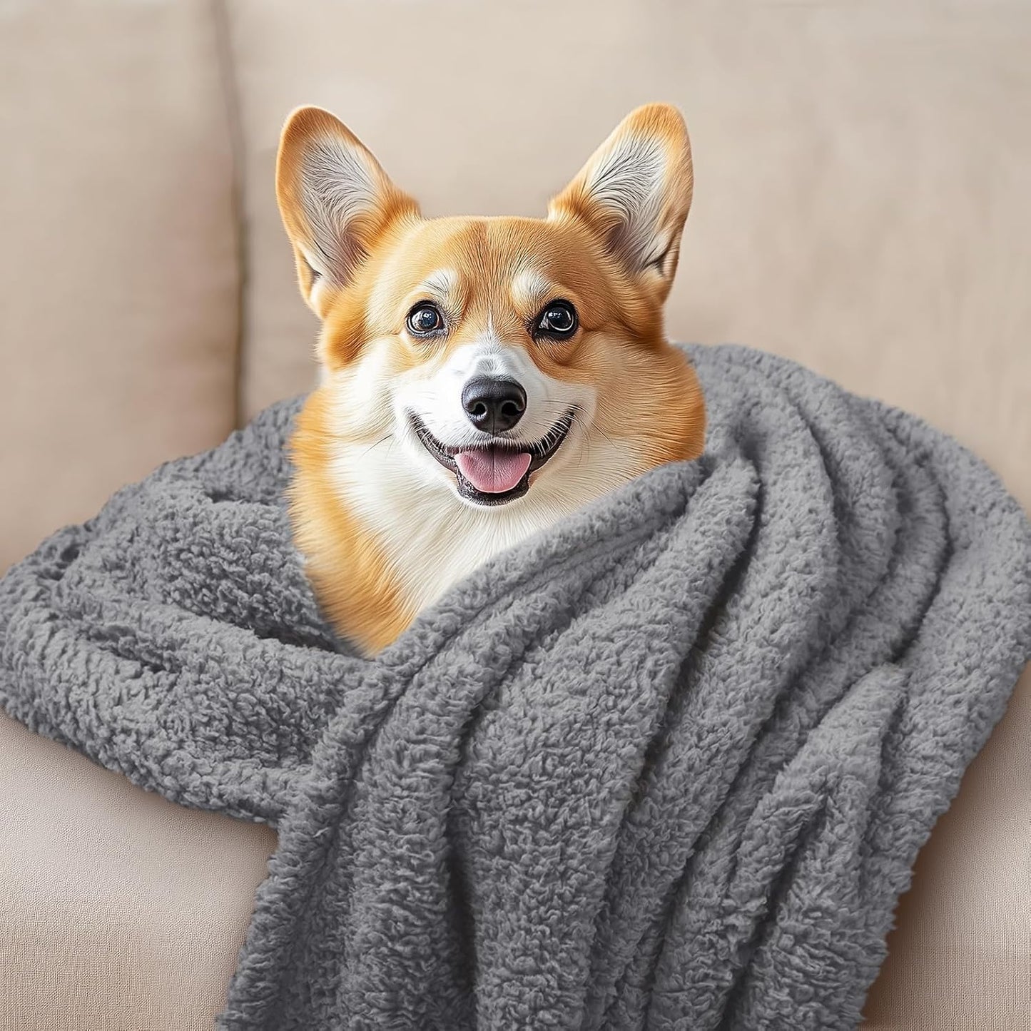 Luciphia 1 Pack 3 Calming Dog Blanket Fluffy Premium Fleece Pet Blankets Soft Sherpa Throw for Dogs Puppy Cat Grey/Beige/HazeBlue Medium (30" x20")