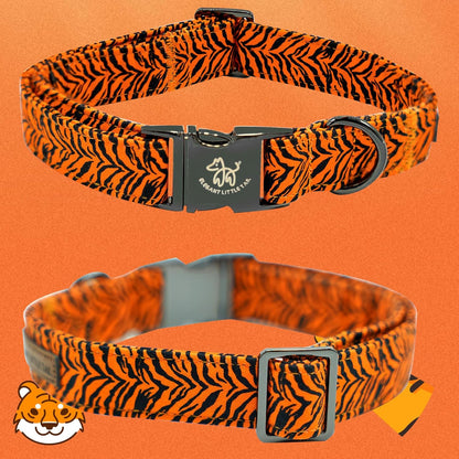 Elegant little tail Dog Collar, Tiger Print Pet Collar Fashion Boy Dog Collars Durable Metal Buckle Dog Collars Cotton Pet Adjustable Dog Collars for Medium Dogs