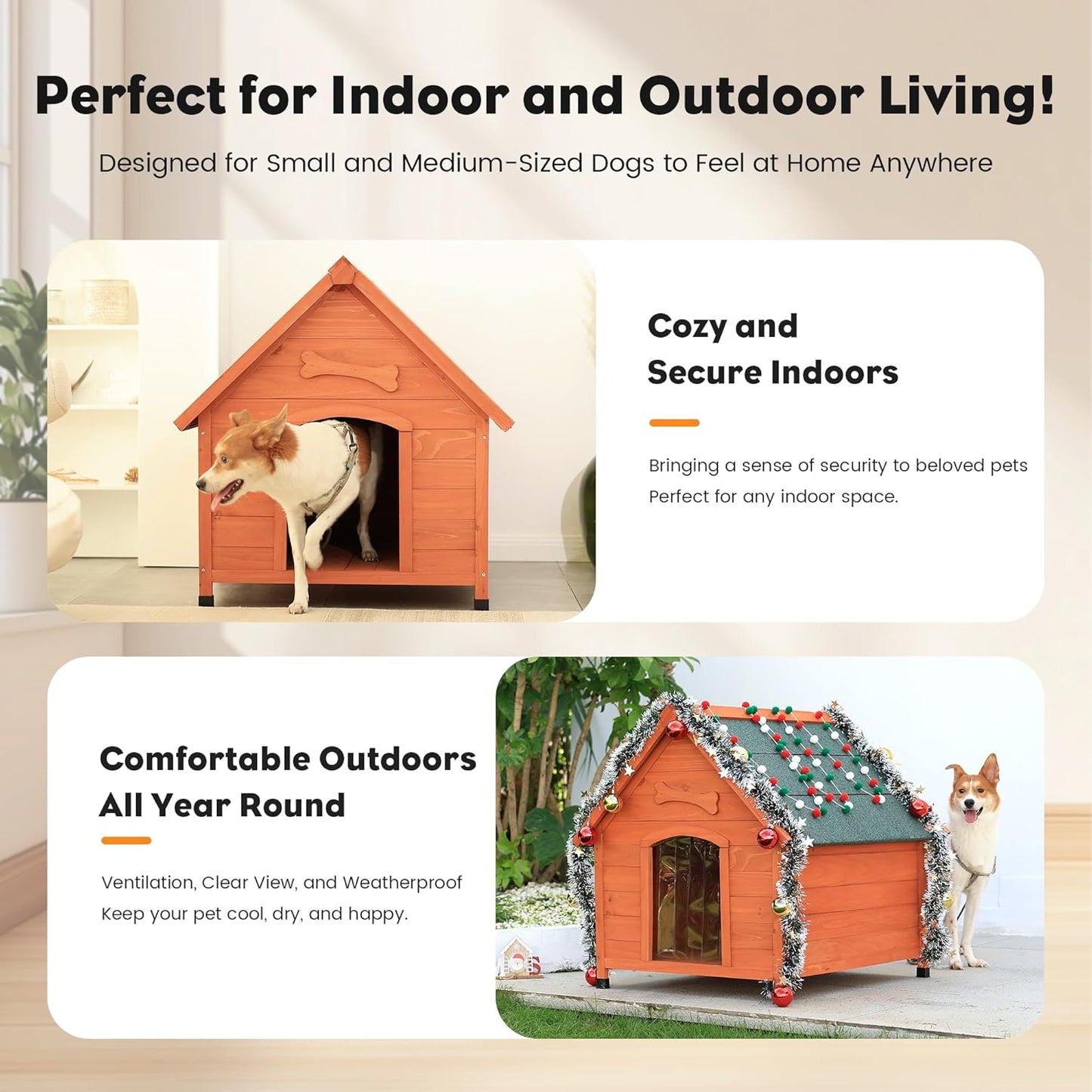 Solid Wood Dog House Comfortable Outdoor Shelter for Medium-Sized and Smaller Dog Sturdy, Durable and Easy to Clean,Can DIY,33.5’’D×30.7’’W×32.3’’H