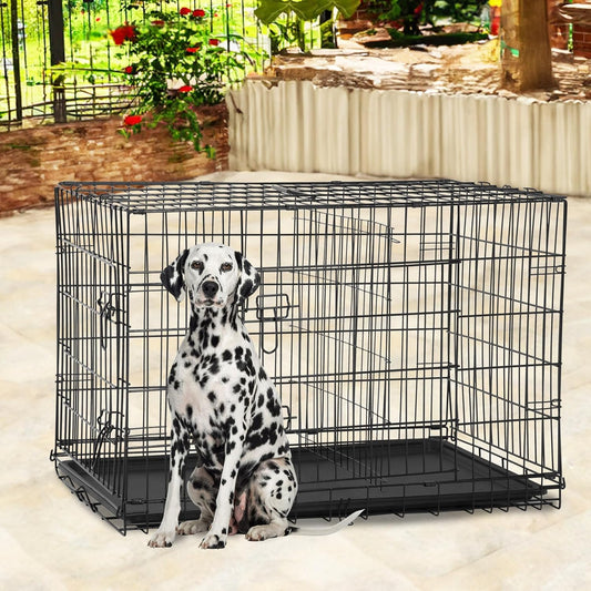 BestPet | Dog Crate | 48" | Black | Foldable Metal Kennel with Double Doors, Secure Slide-Bolt Latches, Leakproof Tray | Portable Dog Cage for Large Breeds | for Travel, Indoor & Outdoor Use