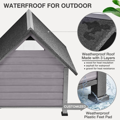 Large Dog House Outdoor Indoor All-Around Iron Frame Design Dog House with Porch＆Raised Feet for Small Medium Large Dogs（Grey）