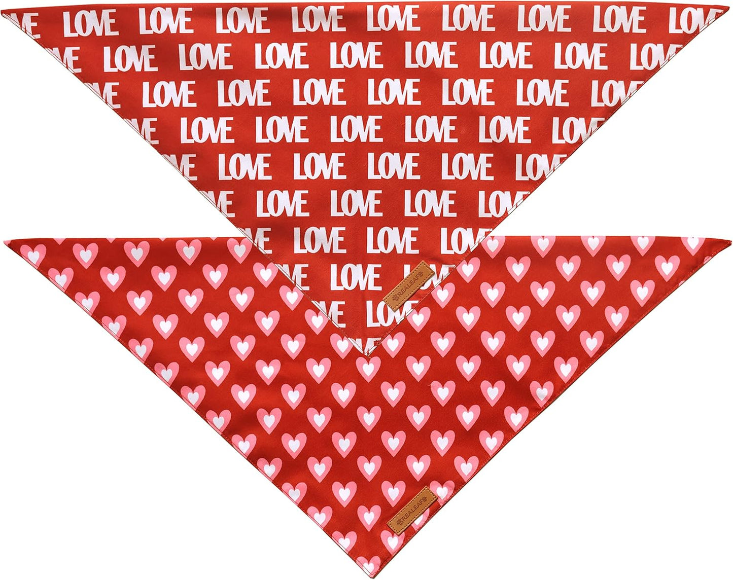 Realeaf Love Dog Bandanas 2 Pack, Triangle Reversible Mothers Day Valentine's Day Pet Scarf for Boy and Girl, Premium Durable Fabric, Holiday Bandana for Large and Extra Large Dogs (X-Large)