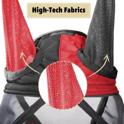 Harrison Howard Pro Luminous Horse Fly Mask Standard with Ears UV Protection for Horse Scarlet Red/Black Small Pony