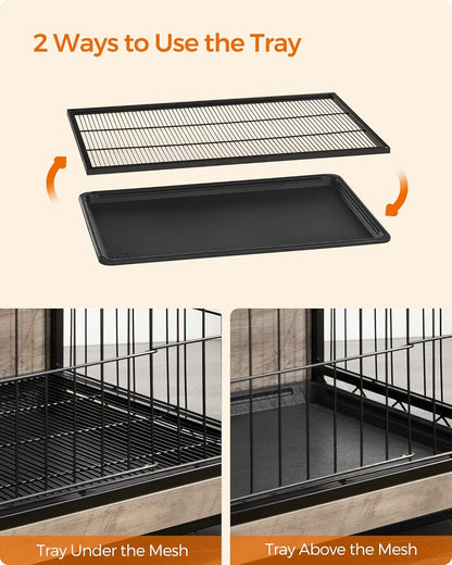 Feandrea Dog Crate Furniture, 38.6" Side End Table, Modern Kennel for Dogs Indoor up to 70 lb, Heavy-Duty Dog Cage with Multi-Purpose Removable Tray, Double-Door Dog House, Greige UPFC003G01