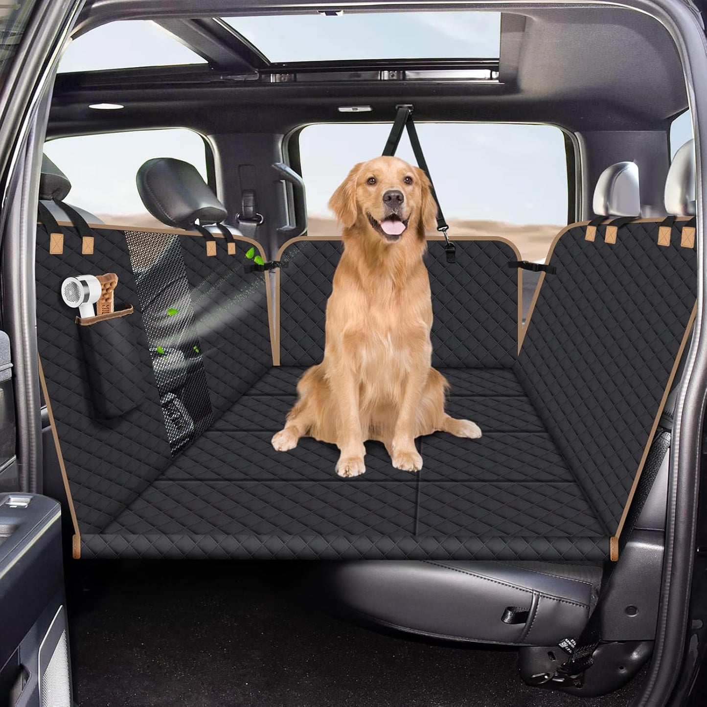 Dog Car Seat Cover for Back Seat, Dog Car Bed Cover with Strong Hard Bottom, Car Back Seat Extender Hammock for Car SUV Truck,4 Panels Black Large Size - Pawvie