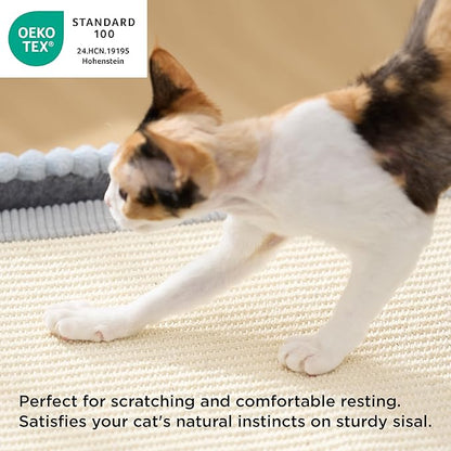 Bedsure Large Cat Beds for Indoor Cats - Extra Wide Cat House with Scratch Removable Top Sisal Pad for Multi Cats, Foldable Cave Hideaway for Entertainment, 23.6x15.9x12.6inches, Blue