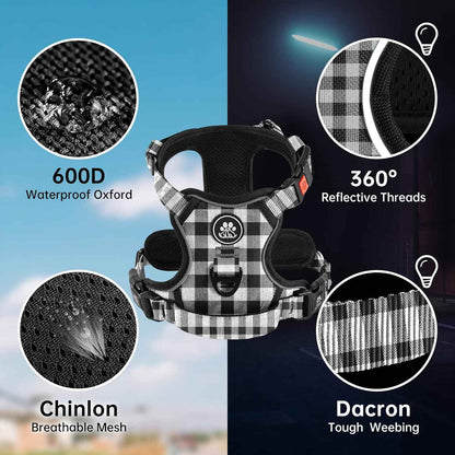 NESTROAD Dog Harness (Checkered Black,S) with Leash, Reflective, Adjustable, Soft Padded, Easy Control Handle, for Small Dogs, Front & Rear Clip Design