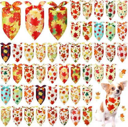 Abbylike 50 Pcs Fall Thanksgiving Dog Maple Leaves Bandanas Bulk Bandanas for Dogs Triangle Kerchief Bib Scarf for Pets Autumn Costume Photo Props Accessories Pet Shops, 25 Styles (25.6 x 17.7 x 17.7)