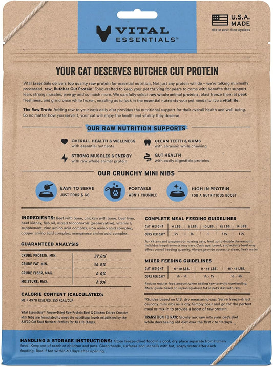 Vital Essentials Freeze-Dried Raw Beef & Chicken Meal or Mixer Cat Food Crunchy Nibs, 8 oz