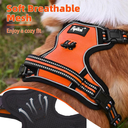 PUPTECK No Pull Dog Harness for Large, Adjustable Reflective Dog Harness with Handle Easy Control, Comfortable Soft Padded Pet Vest Harness for Extra Large Dogs, Orange XL