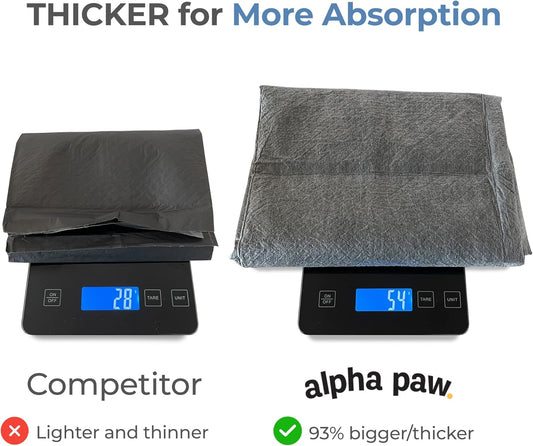 Alpha Paw - Magic Dog & Puppy Pee Pads - Puppy Pads with Charcoal, Extra Thick 6 Layers + Gel Tech Absorbs 6 Cups, Advanced Quick-Dry Indoor Wee Wee Pads for Dogs Training - XL Dog Pads 26”x30” 40 CT