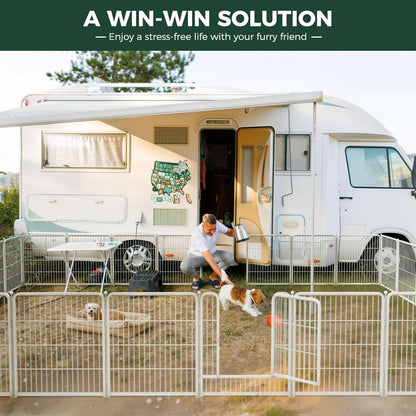 FXW Rollick Unleashed Dog Playpen for Indoor, Yard, RV Camping, 45 inch 24 Panels for Large Dogs, White│Patented