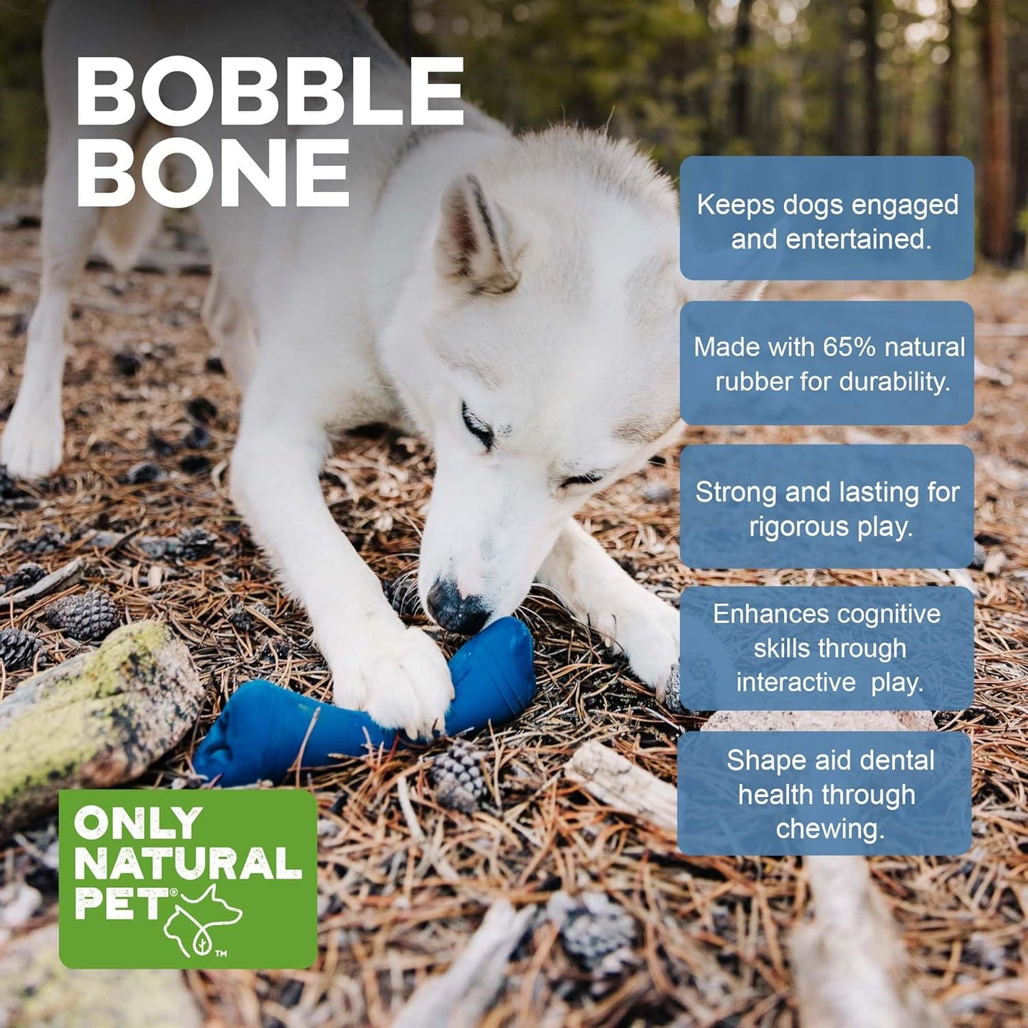 Only Natural Pet Rubber Boredom Buster Treat Stuffer Dog Toys - Interactive Stuffable Feeder Dispenser Fillable Durable Play Puppy Medium Large XS Chew Pup Hide Holder Easy Refill -BobbleBone/DarkBlue