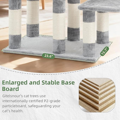 Cat Tree for Indoor Cats Large Adult, Heavy Duty Cat Tree for Large Cats 20 lbs+, Cat Condo with Big Wooden Perch, Cat Tower with 14 Scratching Posts, Hammock, Light Gray GCT023W
