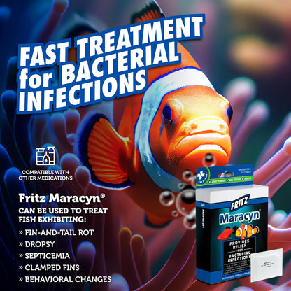 Fritz Maracyn - for Saltwater and Freshwater gram-Positive Relief from Bacterial gil, Popeye, More - Easy dose Packets, 20 Count
