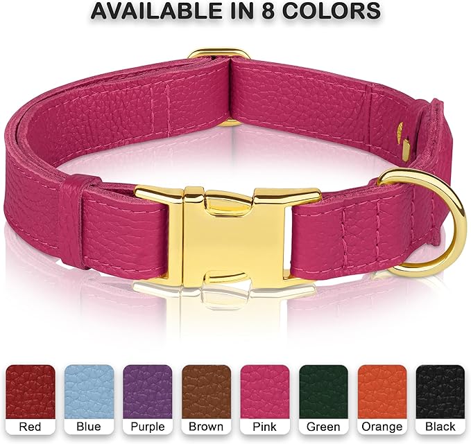 Leather Airtag Dog Collar - Soft Tracking Dog Collar with Apple AirTag Holder and Metal Buckle - Safety GPS Pet Collars for Small Medium Large Dogs Puppy Pink Red (Pink, M, 14"-18" Neck Fit)