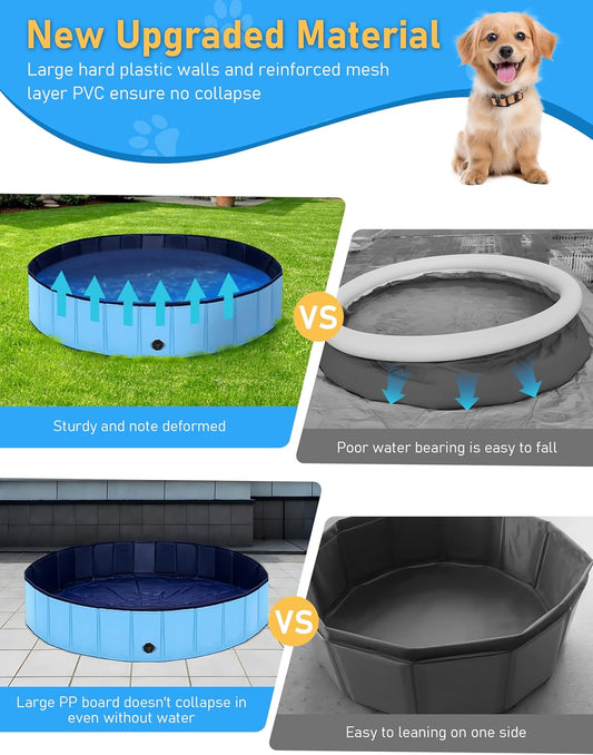 Foldable Dog Pool, Lexda Hard Plastic Shell Pet Swimming Pools for Large Dogs, Collapsible Plastic Pet Pool, Portable Bathing Tub for Dogs (79x12inch)