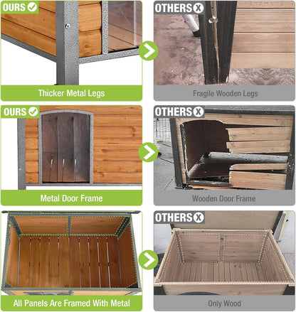 GUTINNEEN Chew Proof Dog House with Metal Iron Frame Outdoor Dog Kennel for Small Medium Large Indoor Dog Cage (43.3" L,Brown Color)