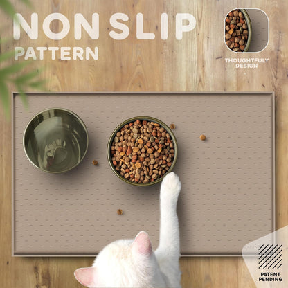 Dog Food Mat - 28x18 Raised Edges Dogs Mat for Food and Water Prevent Spill, Waterproof Cat Food Mats Protect Floors, Easy Clean Dog Bowl Mats for Food and Water, Silicone Pet Feeding Placemats