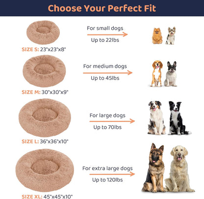Donut Dog Bed - Premium Comfort for Anxiety Relief - Fluffy & Calming Design with Ultra-Plush Support | Cozy Round Dog Bed with Super Soft Circle Style (Size L Camel)