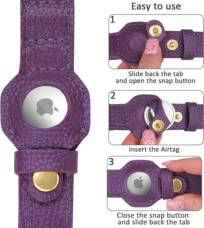 Leather Airtag Dog Collar - Soft Tracking Dog Collar with Apple AirTag Holder and Metal Buckle - Safety GPS Pet Collars for Small Medium Large Dogs Puppy Pink Red (Purple, L, 17"-21" Neck Fit)