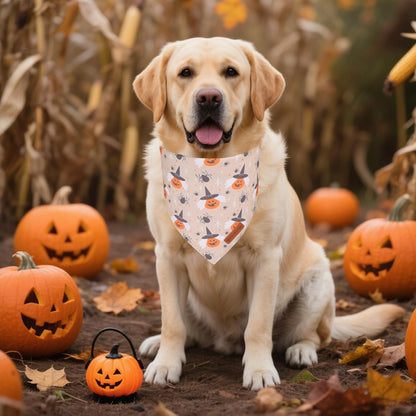 ADOGGYGO Halloween Dog Bandanas, Ghost Pumpkin Witch Scarf, Multi Size, Black Orange Halloween Bandanas for Extra Large Dogs Pets (X-Large)