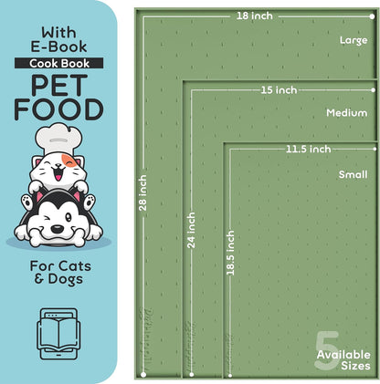 Dog Food Mat - 24x15 Raised Edges Dogs Mat for Food and Water Prevent Spill, Waterproof Cat Food Mats Protect Floors, Easy Clean Dog Bowl Mats for Food and Water, Silicone Pet Feeding Placemats Green