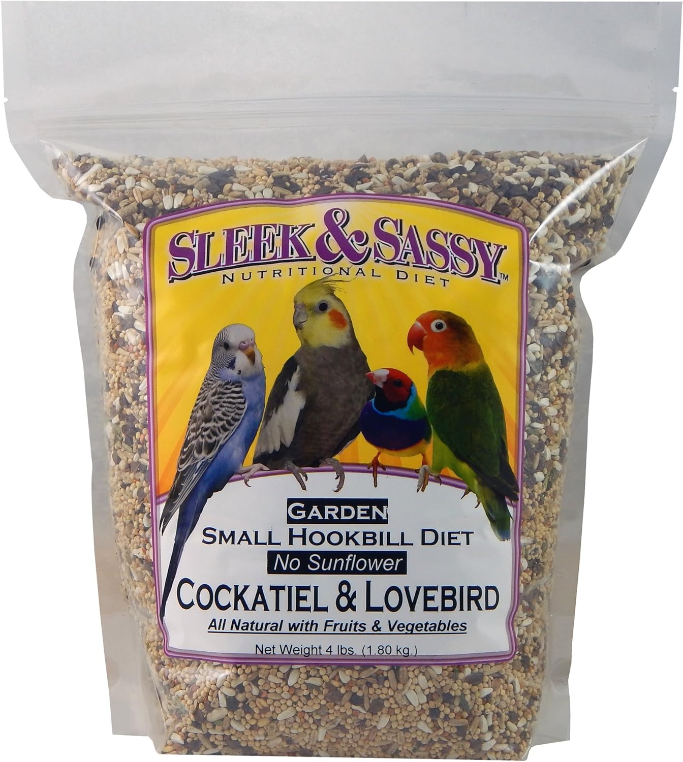 SLEEK & SASSY Garden Small Hookbill No Sunflower Bird Food for Lovebirds, Cockatiels, Quaker Parrots & Small Conures (4 lbs.)