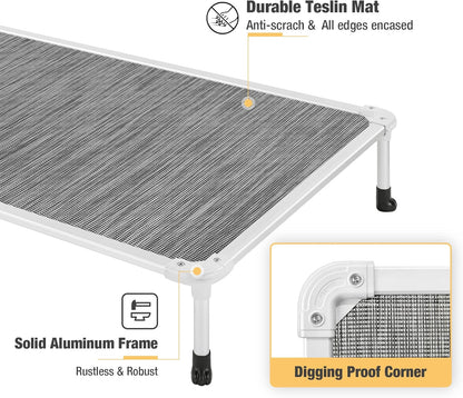 Veehoo Chew Proof Elevated Dog Bed - Cooling Raised Pet Cot - Silver Aluminum Frame and Durable Textilene Mesh Fabric, Unique Designed No-Slip Feet for Indoor or Outdoor Use, Black Silver, Medium