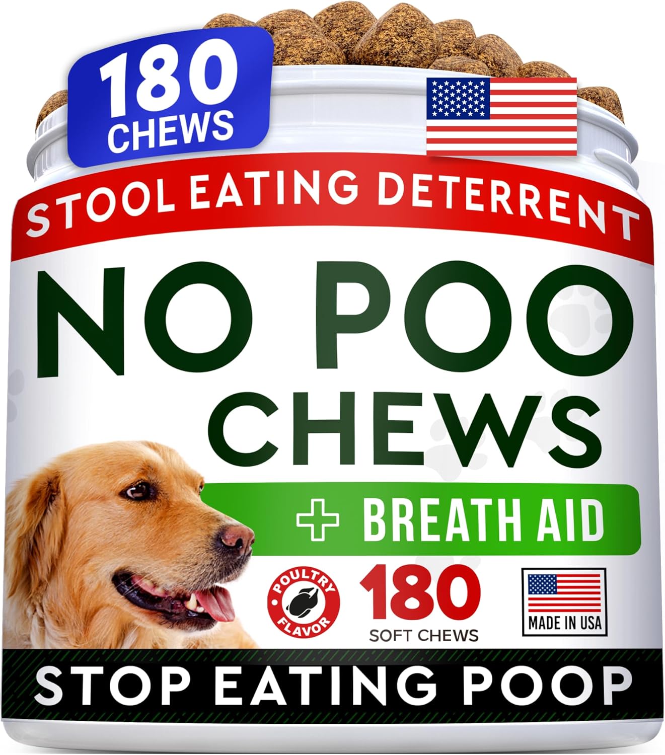 STRELLALAB No Poo Chews for Dogs - Coprophagia Deterrent for Dogs - No Poop Eating - Digestive Enzymes - Gut Health & Immune Support - Stop Eating Poop - (180Ct, Poultry)
