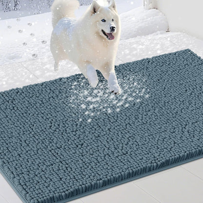 Dog Door Mats for Muddy Paws, Chenille Absorbent Dog Mats, Non Slip Heavy Mud Mat for Dogs, Soft Pet Mat for Entryway, Mud Paws, Inside Floor,48" x 38", Dusty Blue