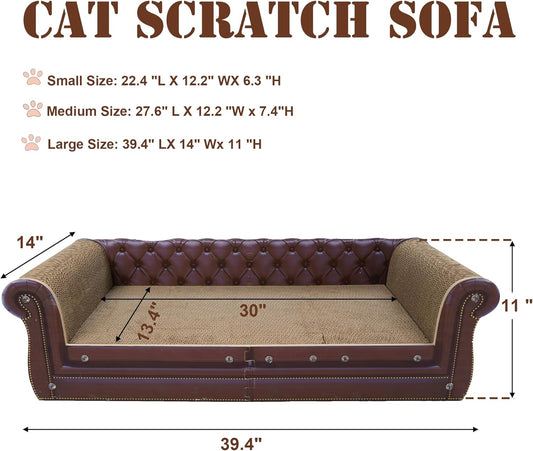Scratching Sofa, Couch Shaped Thick Scratching Cardboard, Lounge Bed for Indoor Rest&Play, Sofa Scratcher Pad (Brown, 39.4" L X 14" W X 11" H)