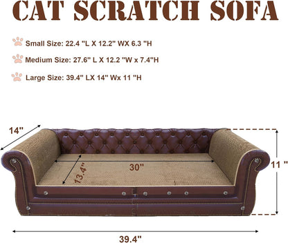 Scratching Sofa, Couch Shaped Thick Scratching Cardboard, Lounge Bed for Indoor Rest&Play, Sofa Scratcher Pad (Brown, 39.4" L X 14" W X 11" H)
