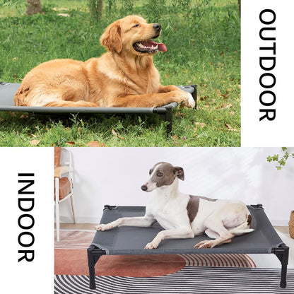 pettycare Elevated Outdoor Dog Bed - Dog Cots for Large Dogs XL, Heavy Duty Raised Cot Waterproof, Cooling Pets Bed with Washable Durable Teslin Mesh and Non Slip Feet, 49 Inches, Grey