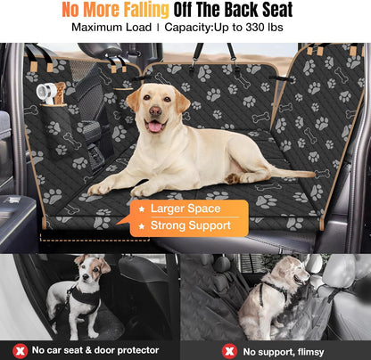 Dog Car Seat Cover for Back Seat, Larger Dog Car Bed Cover with Strong Bottom, Car Back Seat Extender Hammock for Full Size Truck/SUV Black 8 Panels Black Foot Print - Pawvie