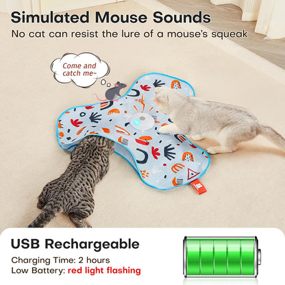 Potaroma Hide and Seek Interactive Cat Toys, Moving Concealed Wand Feather, Automatic Chargeable Indoor Kitten Exercise Kicker, Mouse Squeaky, Floral Cover