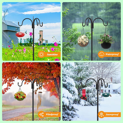 FEED GARDEN [Upgrade Version 92 Inch Three Shepherd Hooks for Outdoor,Bird Feeder Pole with 5 Prong Base, Adjustable Shepard Hooks for Hanging Plant, Solar Lanterns, Wind Chimes, 2 Pack