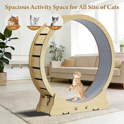 Large Cat Exercise Wheel, Quiet 48" Cat Treadmill for Indoor Cats, Running Wheel with Carpeted Runway & Stability Base, Ideal for Multiple Cats & Large Breeds for Fitness & Active Play