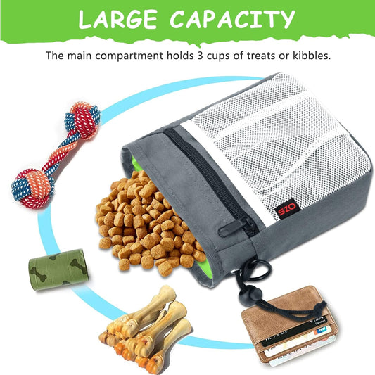 Dog Treat Pouch - 3 Ways to Wear Treat Pouches for Pet Training and 2 Pieces Clicker Taining for Dogs, Dog Training Treat Pouch Bag and Dog Clicker for Training with Waist Belt Shoulder Strap - Grey