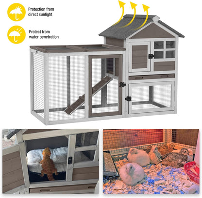 Aivituvin Rabbit Hutch Indoor Bunny Cage Outdoor with Run Chicken Coop Guinea Pig House with Waterproof Asphalt Roof,No Leakage Pull Out Tray