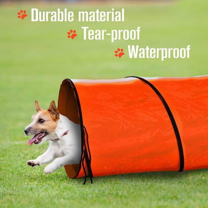 Houseables Dog Agility Tunnel, Dog Tunnel, Agility Equipment, Puppy Obstacle Course, Crawling, Pet Playground, Small, Medium, Large, Indoor/Outdoor, Play, Pop Up Set, Exercise Tube, Toy, Red, 18 Feet