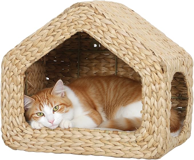 PawHut Wall Mounted Cat House, Cat Wall Condo Furniture with Washable Cushion, Kitty Shelf Bed for Indoor Cats Kittens, Natural