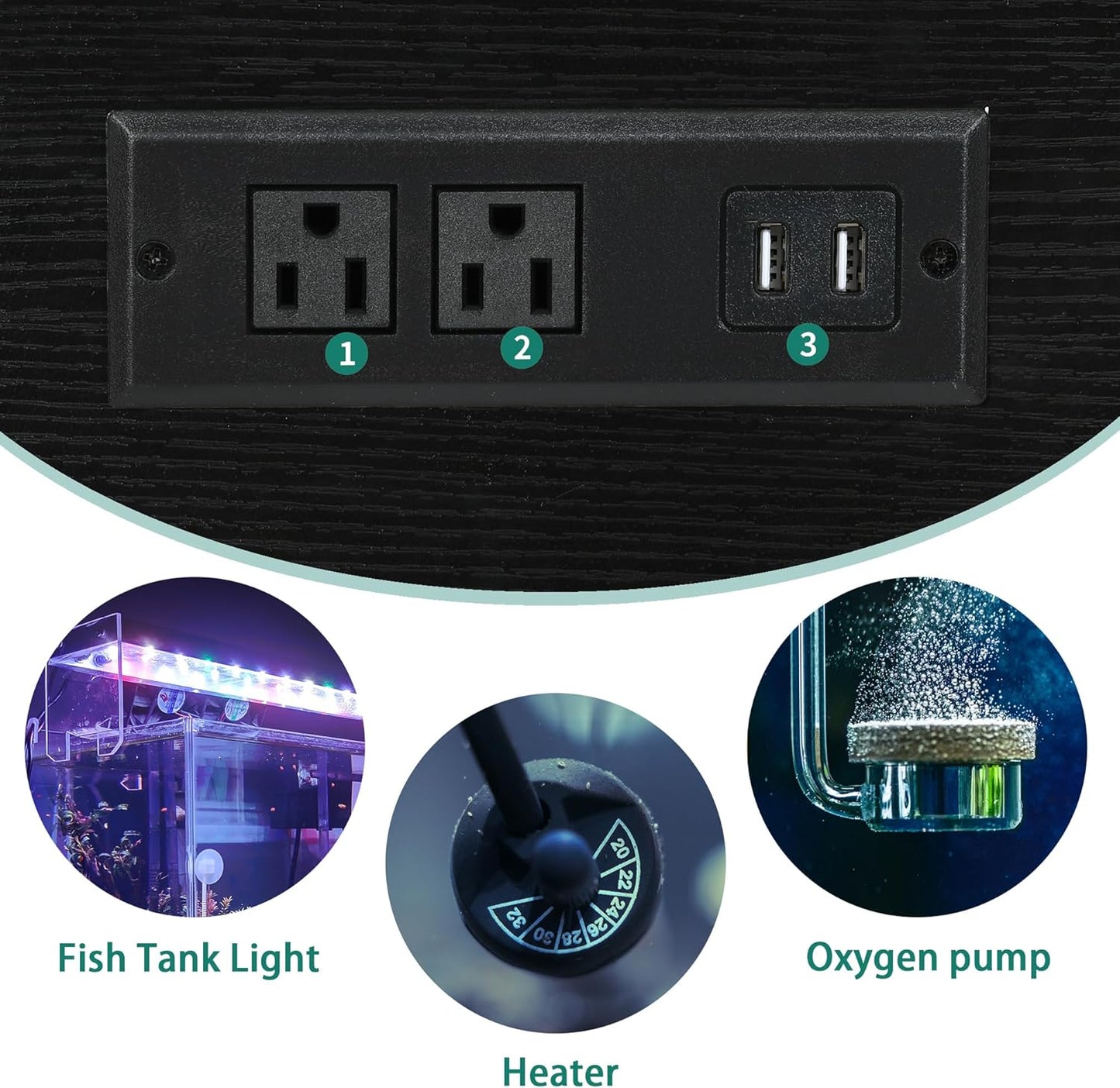 YITAHOME Fish Tank Stand with Power Outlets & LED Light, 20-29 Gallon Metal Aquarium Stand with Cabinet for Fish Tank Accessories Storage for Turtle Tank, Reptile Terrarium, 350LBS Capacity, Black